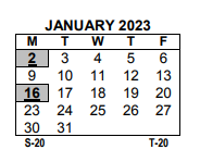 District School Academic Calendar for School 22 for January 2023