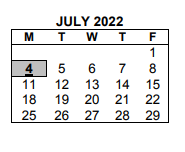 District School Academic Calendar for Mark Twain Middle School for July 2022