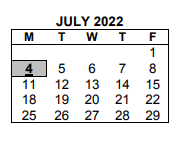 District School Academic Calendar for School  5 for July 2022