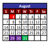 District School Academic Calendar for Plato Academy for August 2022