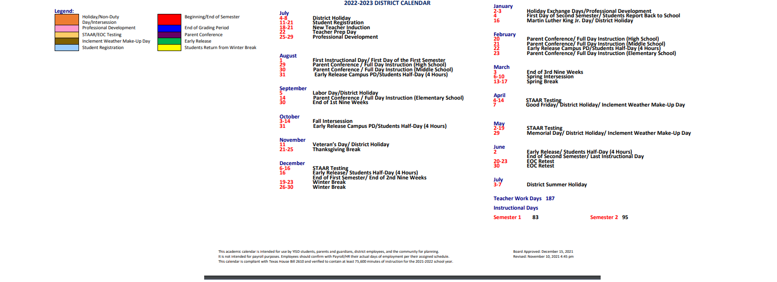 District School Academic Calendar Key for Del Valle High School