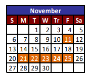 District School Academic Calendar for Cesar Chavez Middle School Jjaep for November 2022