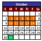 District School Academic Calendar for Indian Ridge Middle School for October 2022