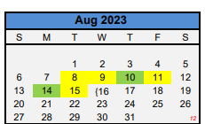 District School Academic Calendar for Woodson Early Headstart for August 2023