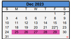 District School Academic Calendar for Houston Student Ach Ctr for December 2023