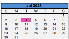 District School Academic Calendar for Harmony Family Services for July 2023