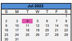 District School Academic Calendar for Lincoln Middle for July 2023