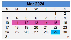 District School Academic Calendar for Crockett Early Headstart for March 2024