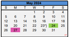 District School Academic Calendar for Lincoln Middle for May 2024