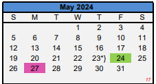 District School Academic Calendar for Juvenile Detention Center for May 2024