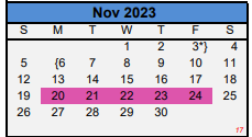 District School Academic Calendar for Clack Middle for November 2023