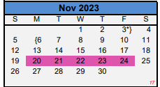 District School Academic Calendar for Sp Ed Homebound for November 2023