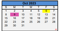 District School Academic Calendar for Taylor County Learning Center for October 2023