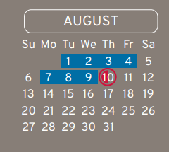 District School Academic Calendar for Parker Intermediate for August 2023