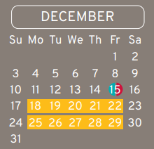 District School Academic Calendar for De Santiago Ec/pre-k Center for December 2023