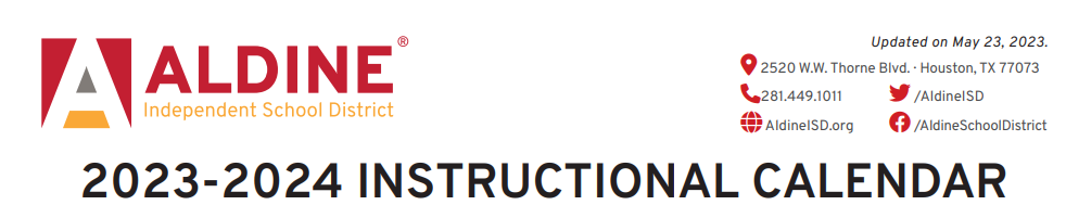 District School Academic Calendar for Aldine Middle