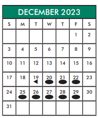District School Academic Calendar for O'donnell Middle for December 2023