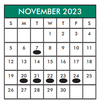 District School Academic Calendar for Alief Isd J J A E P for November 2023