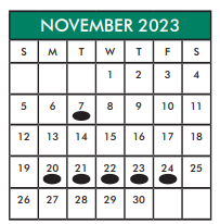 District School Academic Calendar for Holub Middle for November 2023