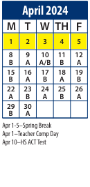 District School Academic Calendar for Central School for April 2024