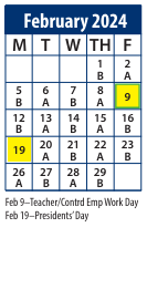 District School Academic Calendar for Central School for February 2024