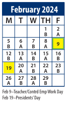 District School Academic Calendar for Serv By Appt for February 2024