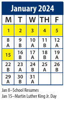 District School Academic Calendar for Central School for January 2024