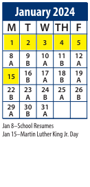 District School Academic Calendar for Serv By Appt for January 2024