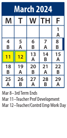 District School Academic Calendar for Central School for March 2024