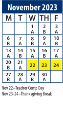 District School Academic Calendar for Central School for November 2023