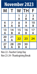 District School Academic Calendar for Serv By Appt for November 2023