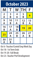 District School Academic Calendar for Serv By Appt for October 2023