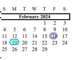 District School Academic Calendar for G W Harby Junior High for February 2024
