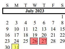 District School Academic Calendar for Fairview Junior High for July 2023