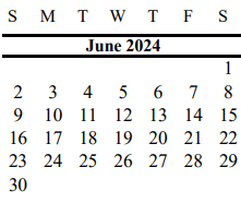 District School Academic Calendar for G W Harby Junior High for June 2024