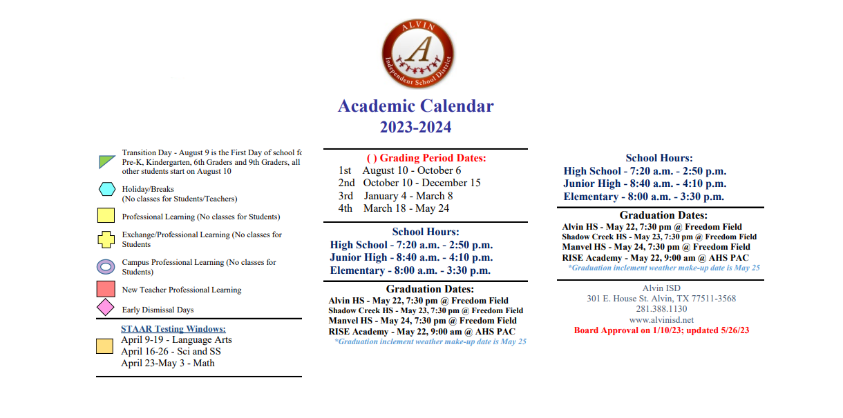 District School Academic Calendar Key for G W Harby Junior High