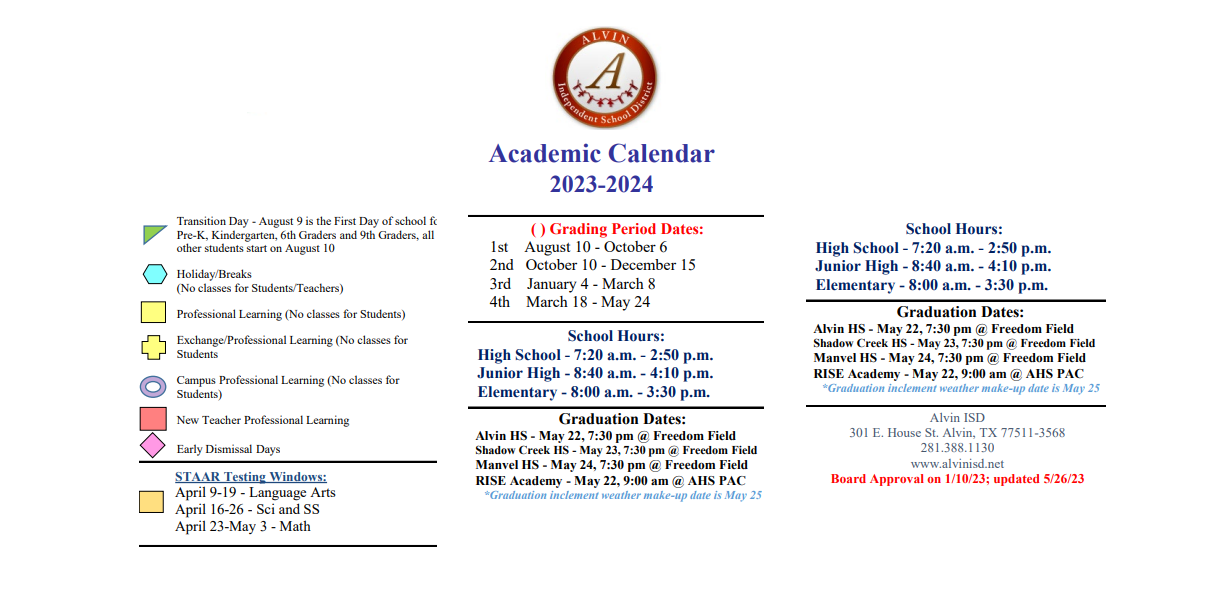 District School Academic Calendar Key for Fairview Junior High