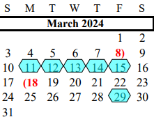 District School Academic Calendar for G W Harby Junior High for March 2024