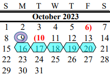District School Academic Calendar for G W Harby Junior High for October 2023
