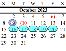 District School Academic Calendar for Brazoria Co J J A E P for October 2023