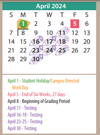 District School Academic Calendar for Houston Middle for April 2024