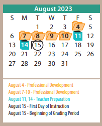 District School Academic Calendar for Wolflin Elementary for August 2023