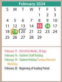 District School Academic Calendar for Caprock High School for February 2024
