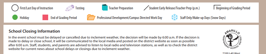 District School Academic Calendar Key for Austin Middle