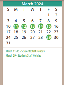 District School Academic Calendar for Crockett Middle for March 2024