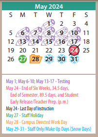 District School Academic Calendar for Bonham Middle for May 2024