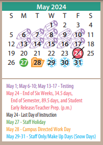 District School Academic Calendar for Travis Middle for May 2024