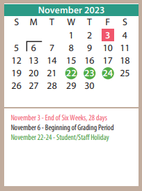 District School Academic Calendar for Rogers Elementary for November 2023