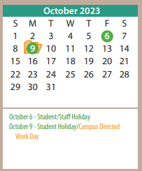 District School Academic Calendar for South Lawn Elementary for October 2023