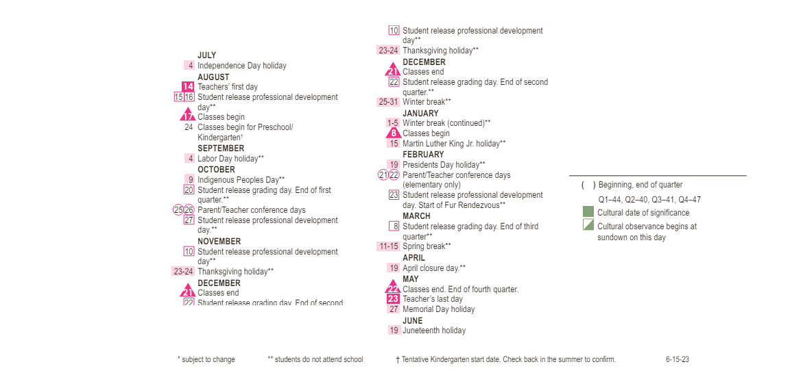 District School Academic Calendar Key for Ursa Major Elementary